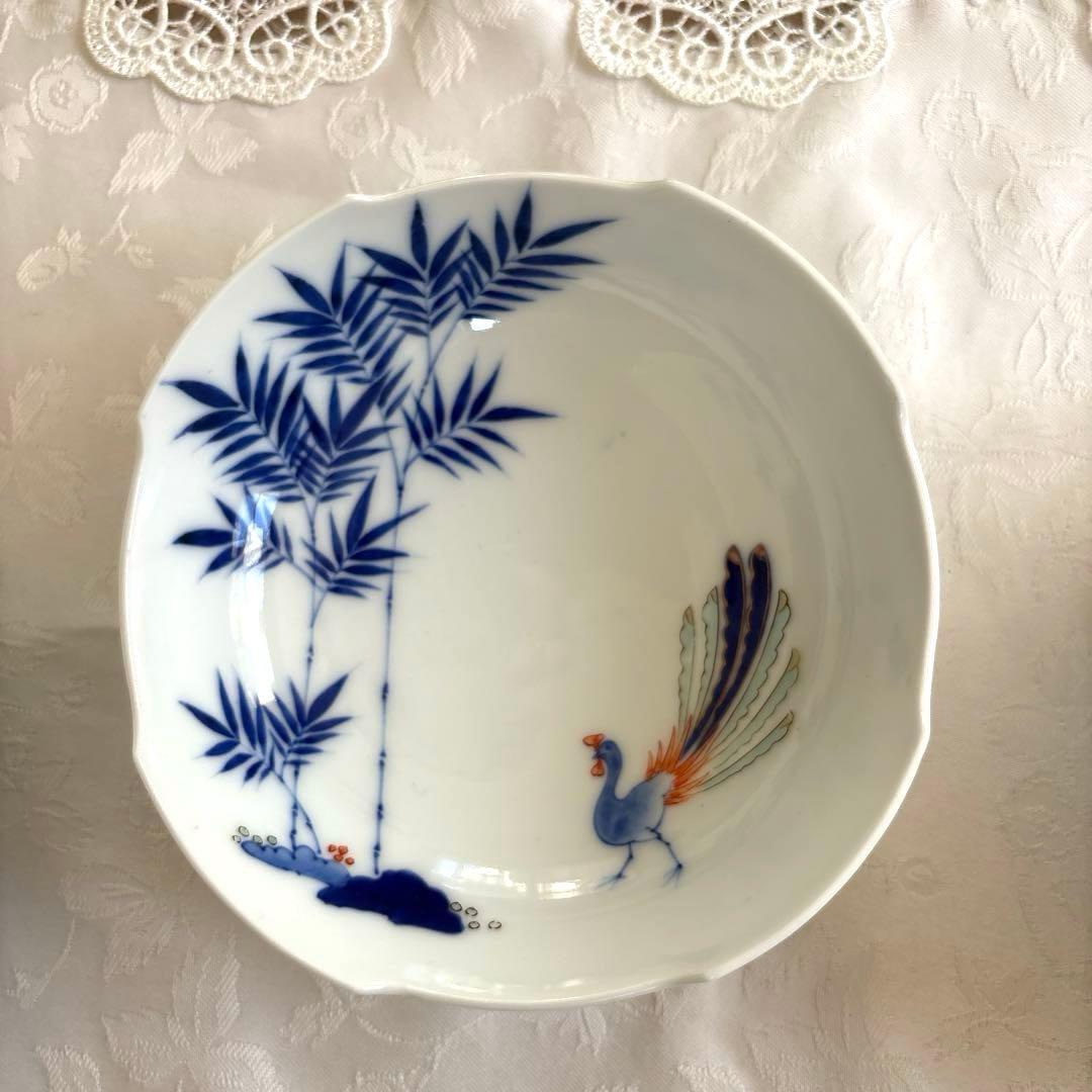 希少 香蘭社 染付　竹、孔雀（クジャク）、鳳凰文 皿　ボウル3客