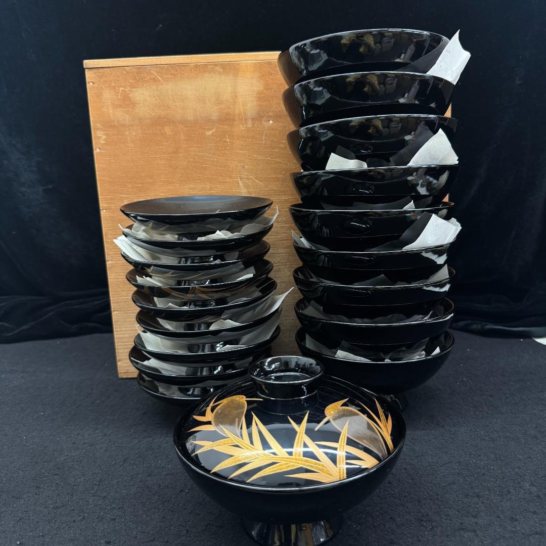 希有　輪島塗　木製漆器 鷺蒔絵 吸物椀 十客14.5cmお正月