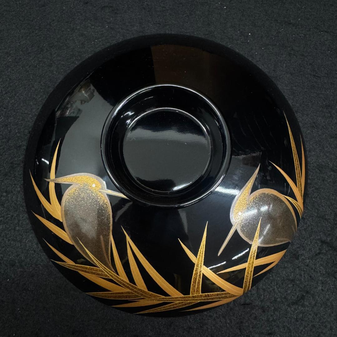 希有　輪島塗　木製漆器 鷺蒔絵 吸物椀 十客14.5cmお正月