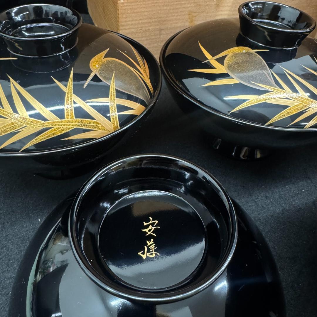 希有　輪島塗　木製漆器 鷺蒔絵 吸物椀 十客14.5cmお正月