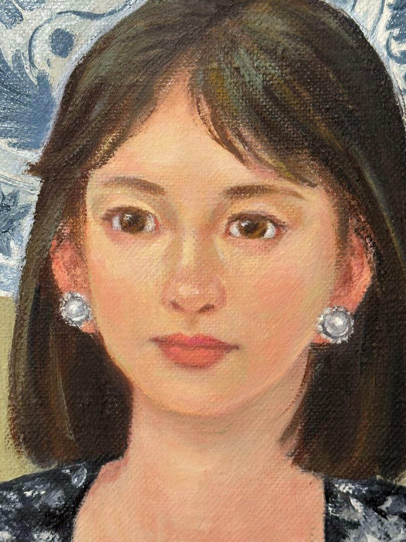油彩　肉筆　キャンバス画　人物画　女性 美術品　額縁　ア-ト インテリア