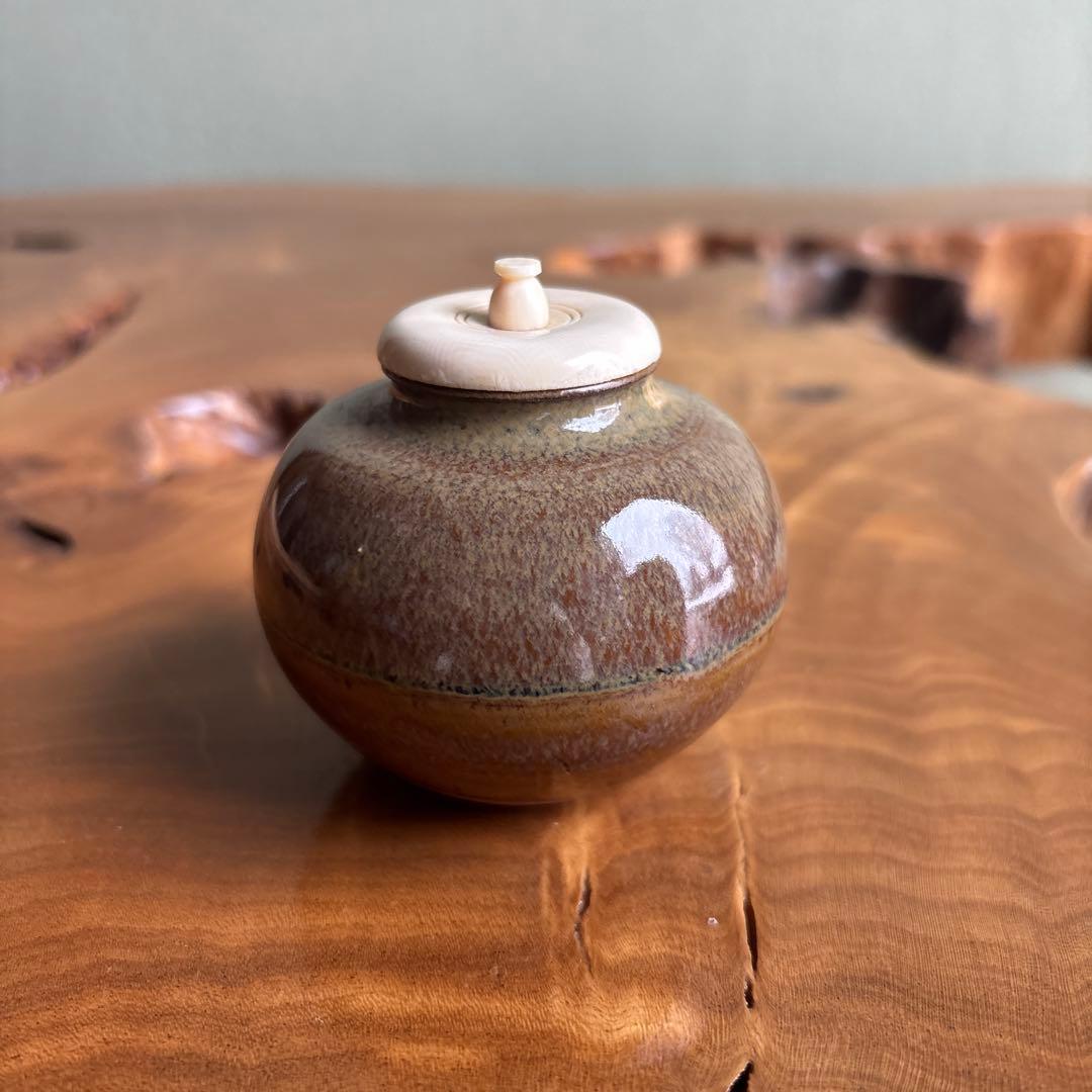 高取焼 文琳茶入 高取八山作 茶道具 共箱 仕覆付き