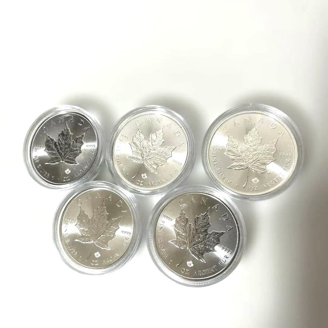 【メイプルリーフ銀貨1オンス2021年】 クリアケース入り5枚【新品未使用】