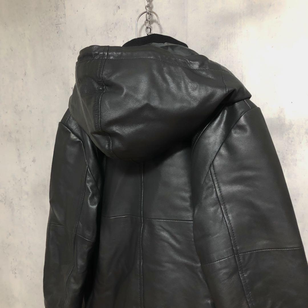 訳あり　AKM Contemporary レザーフード ライダースジャケット