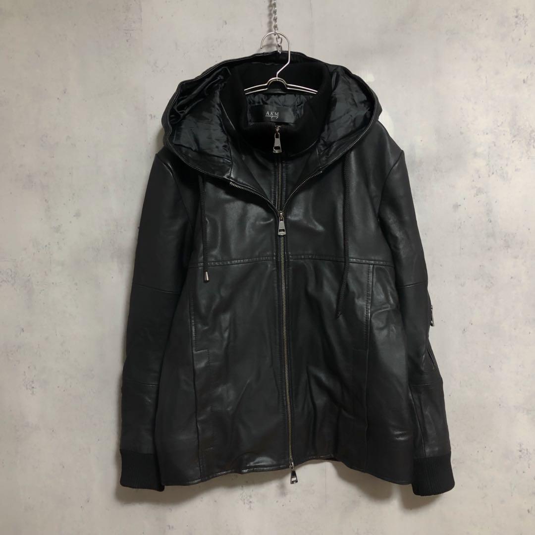 訳あり　AKM Contemporary レザーフード ライダースジャケット