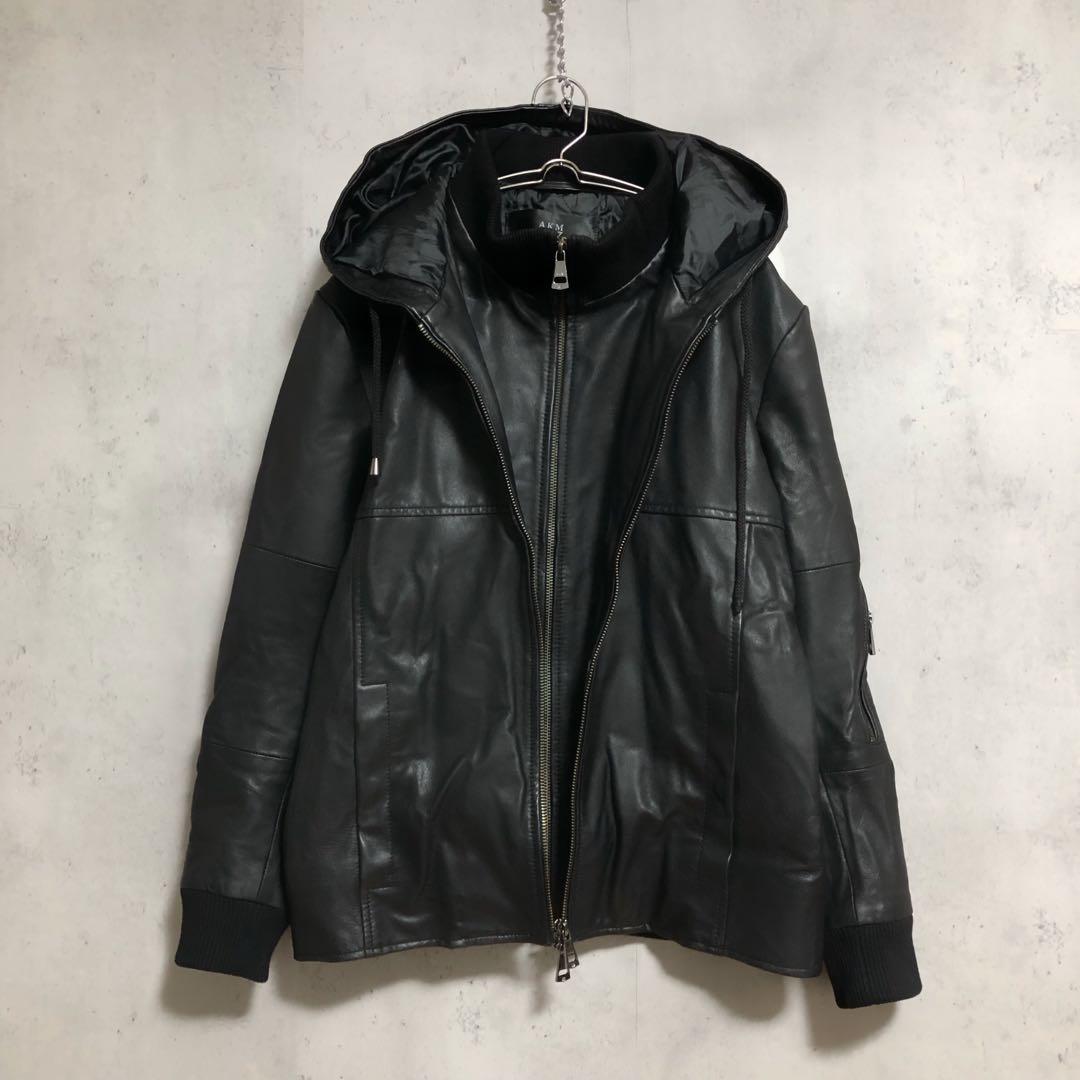 訳あり　AKM Contemporary レザーフード ライダースジャケット