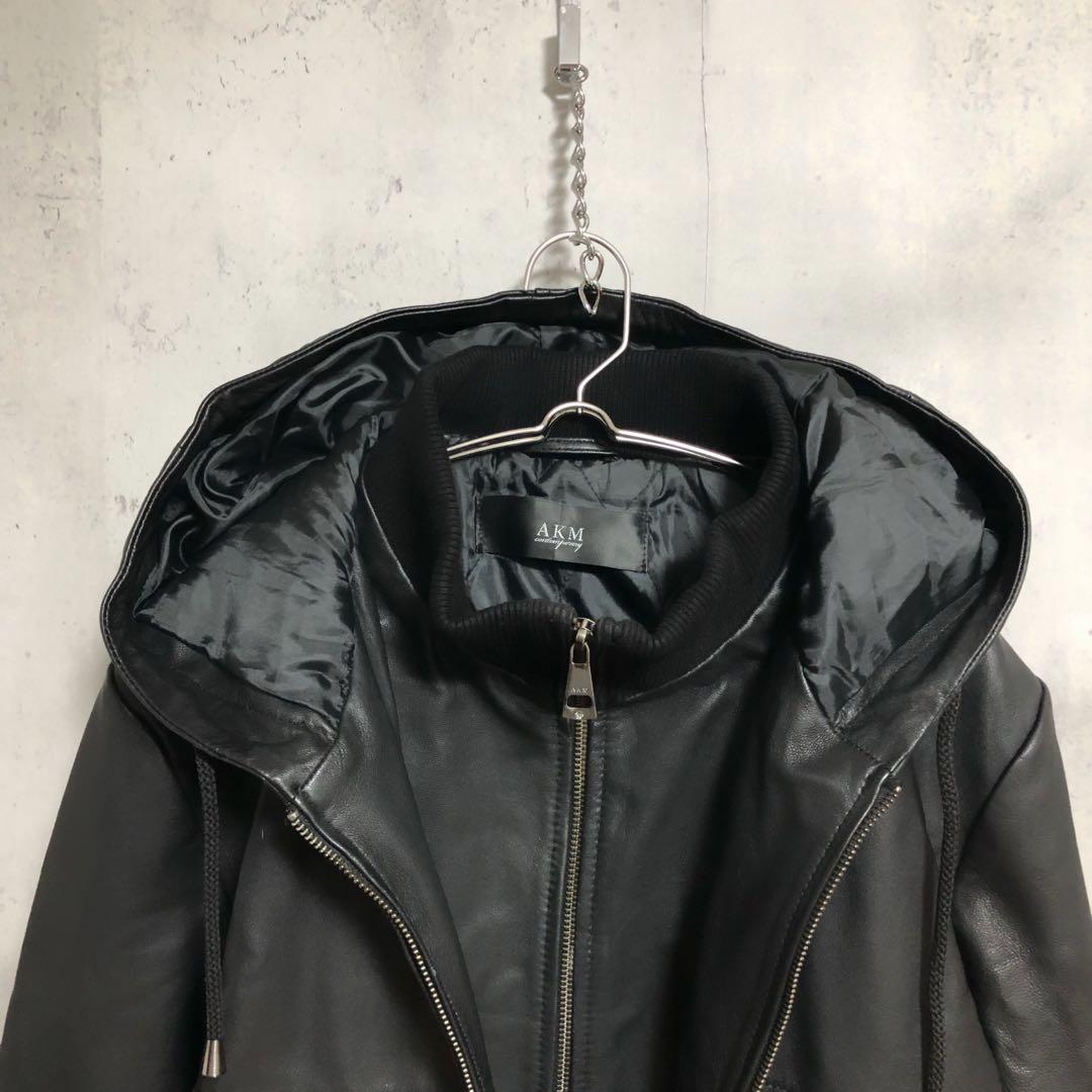 訳あり　AKM Contemporary レザーフード ライダースジャケット