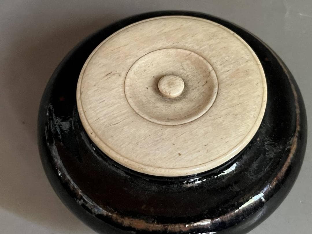 茶入れ■古い大海茶入 黒釉 江戸期 糸切り高台 茶壷 お茶道具 古美術 骨董品■