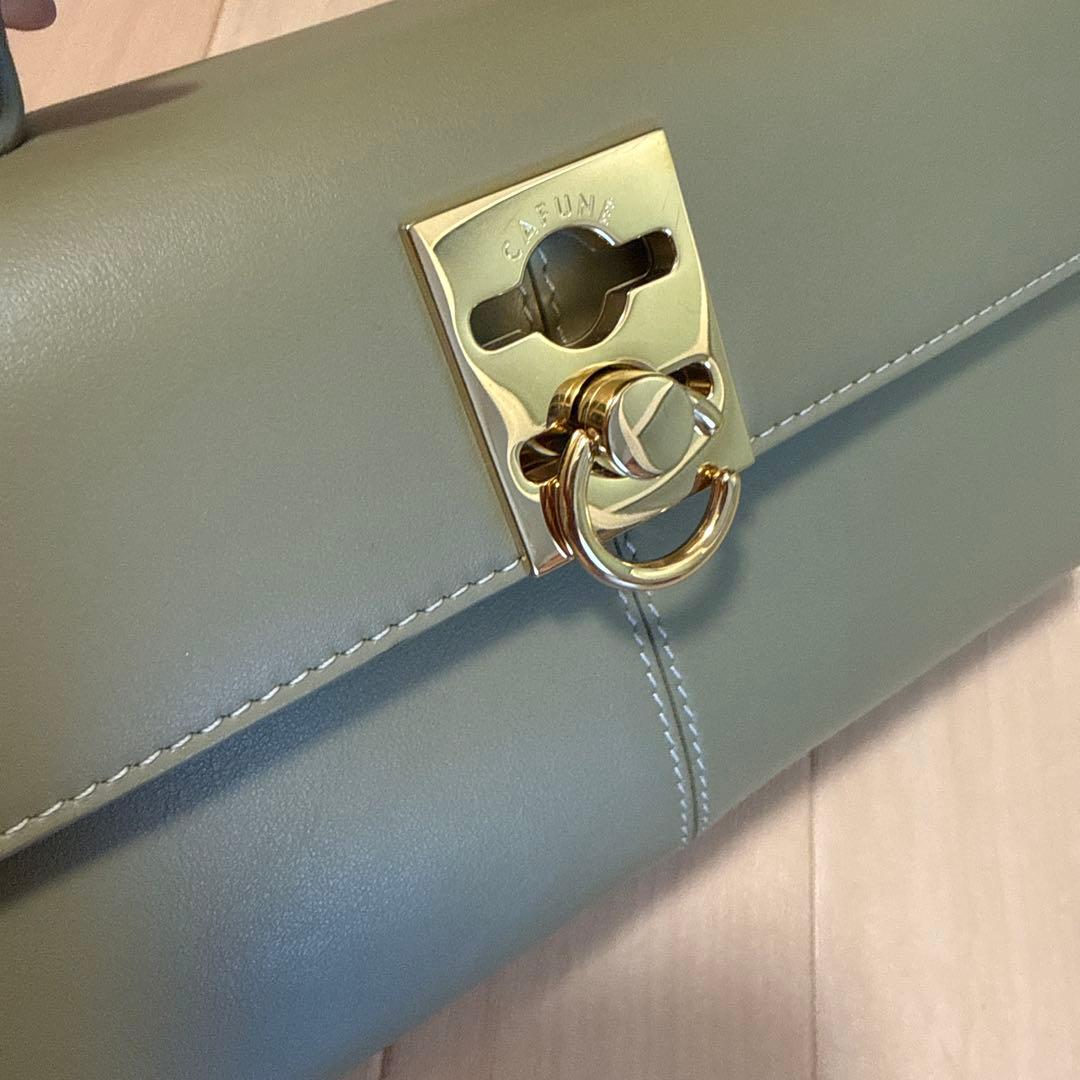 【あお】美品Cafune 本革オリーブグリーン レザー ハンドバッグ