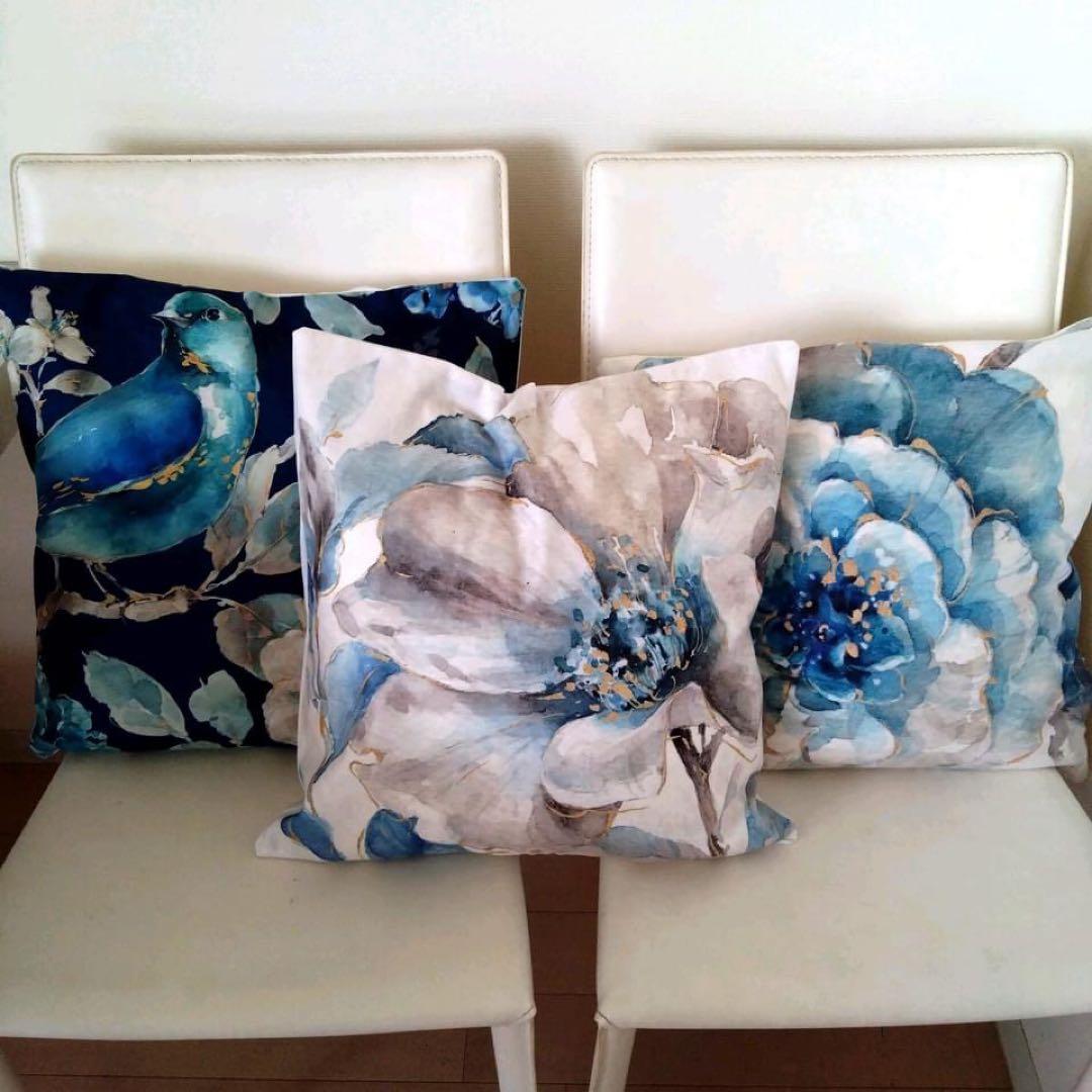 210系  ⭐️ 6枚セット ⭐︎ 白い 花柄 クッションカバー 水彩画風