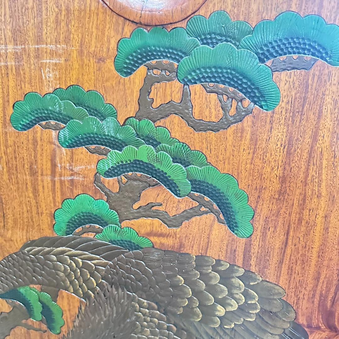 k.s　鷹の衝立　烏城彫　鷹松図　パーテーション　　衝立　間仕切り　62ｋ