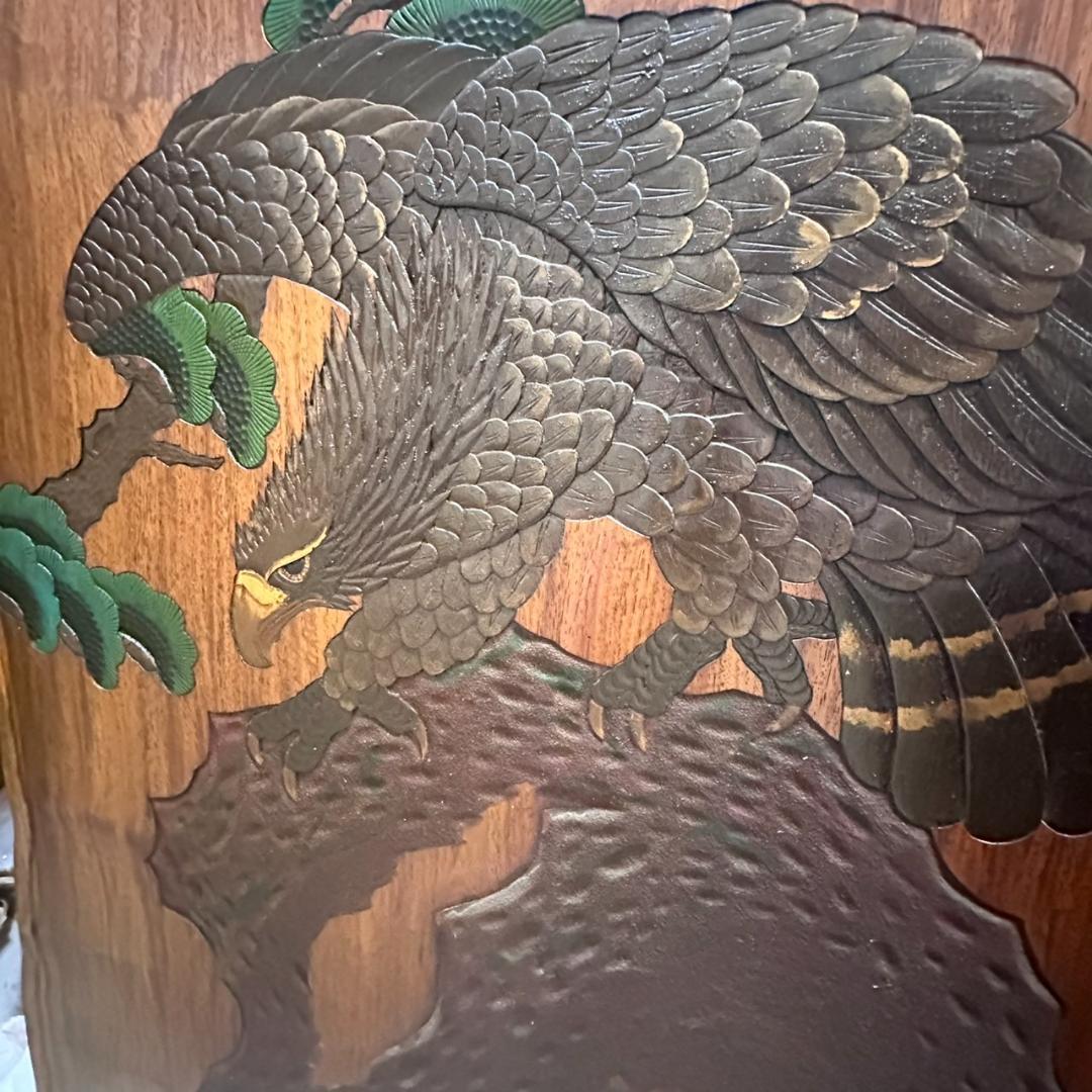 k.s　鷹の衝立　烏城彫　鷹松図　パーテーション　　衝立　間仕切り　62ｋ