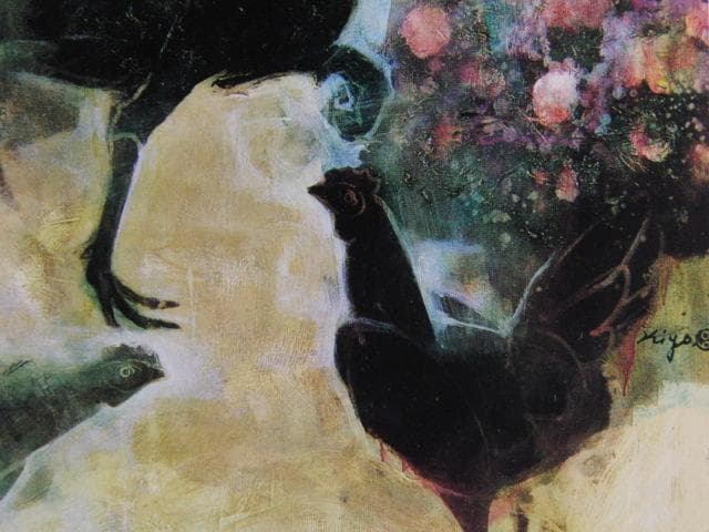 清原啓一、【新緑遊鶏】、希少な画集より、状態良好、新品高級額装付