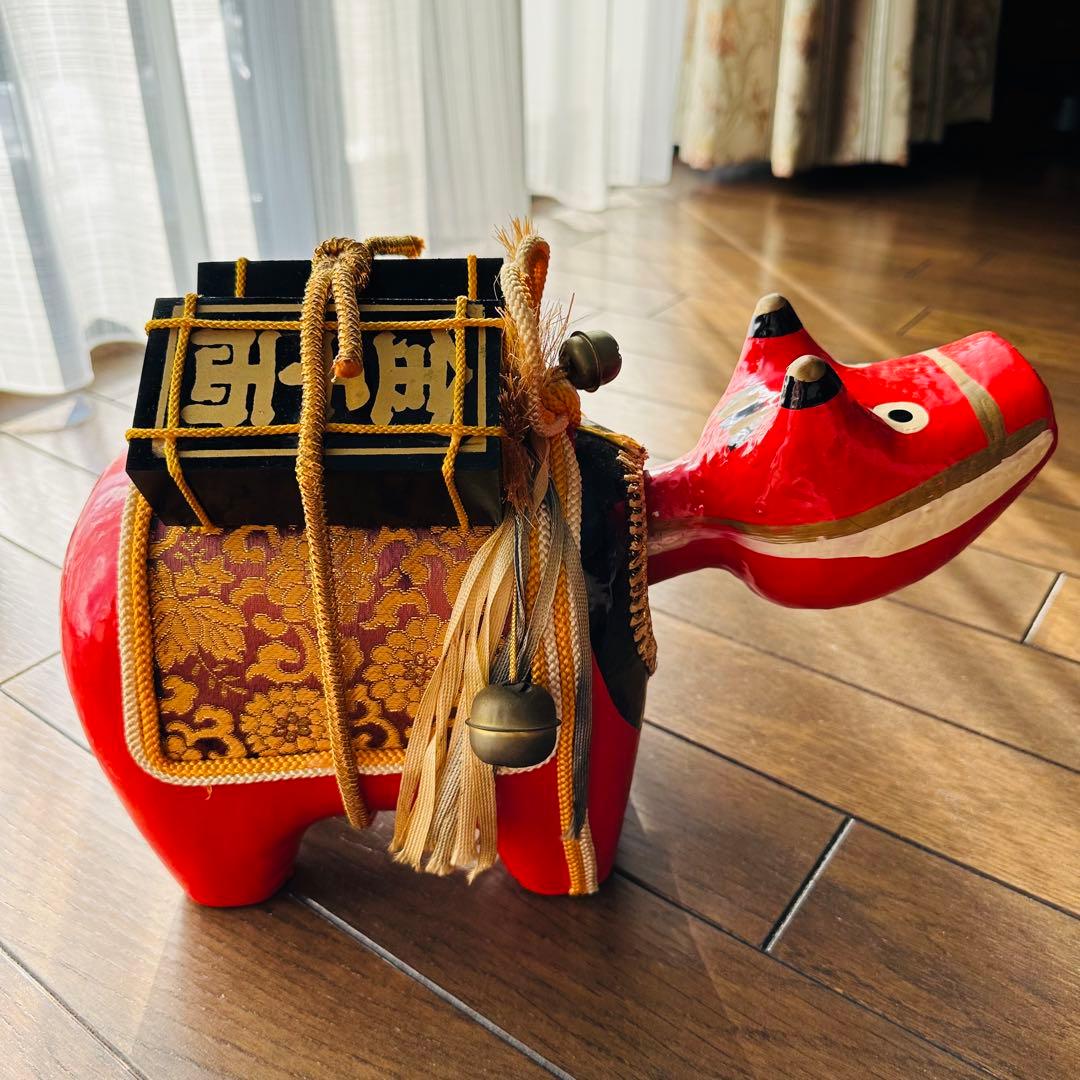 【大型/赤べこ/縁起物】 郷土玩具 アンティーク 骨董品 希少 千両べこ