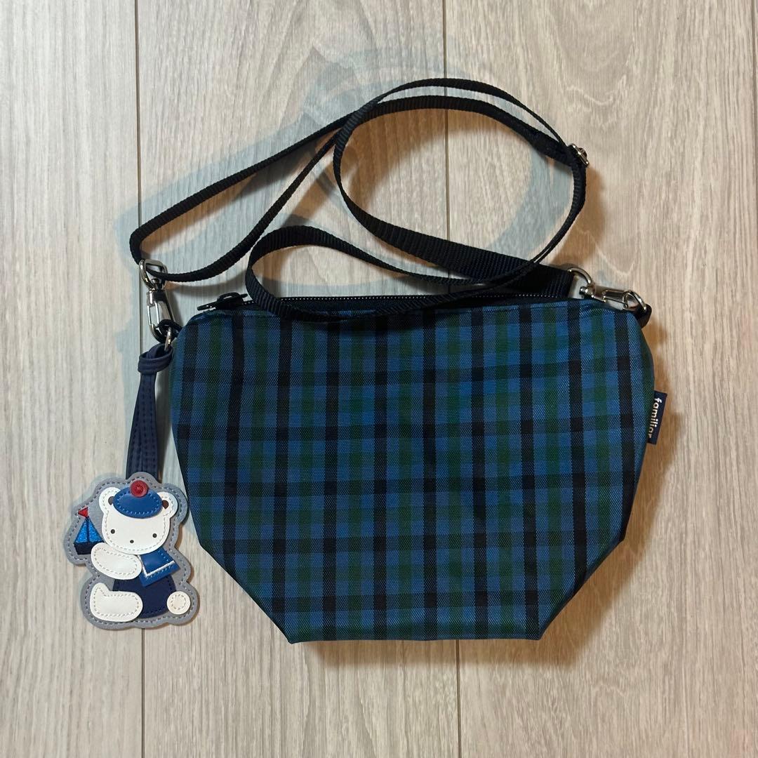 新品未使用 ファミリア ポシェット　青系ファミリアチェック