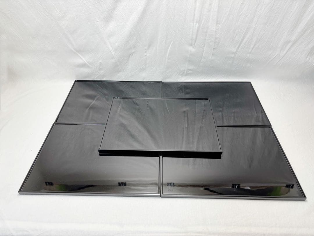 ほぼ未使用 懐石道具 三代目惣兵衛作 天然木製 黒塗 尺3寸 長角膳 5客揃紙箱