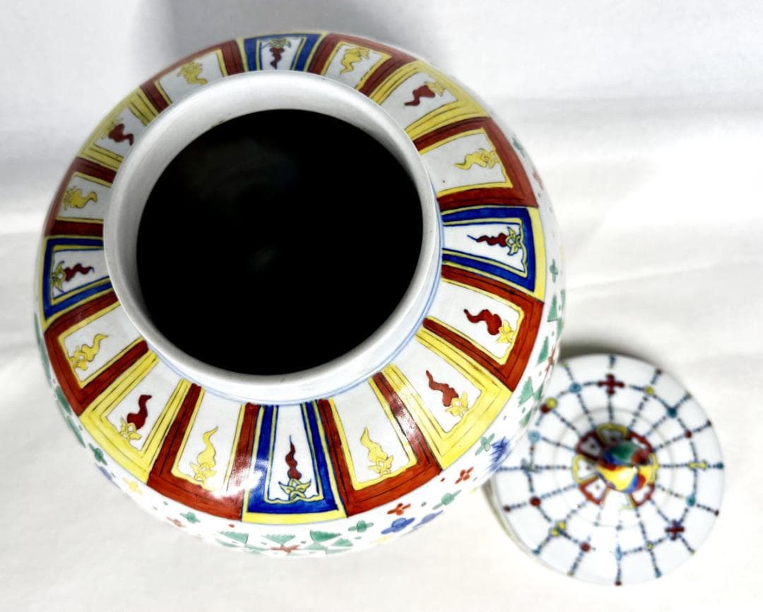 大明嘉靖年製 款 五彩魚藻紋蓋壷 中国古玩 唐物 入手困難 骨董 WWTT316