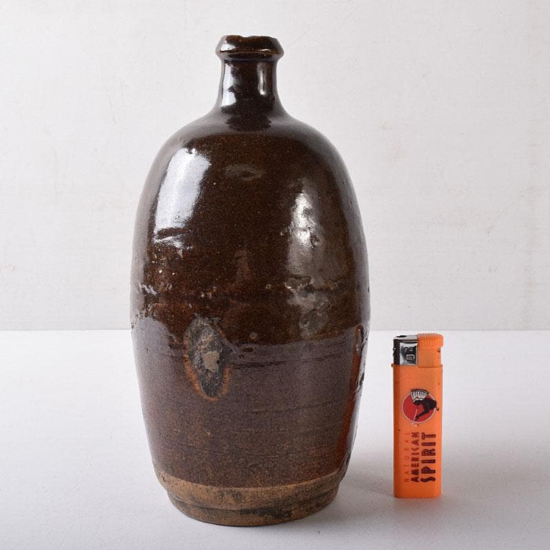 美濃焼　久尻窯　黒褐釉壷　江戸初期頃　時代書付箱　V　R8357