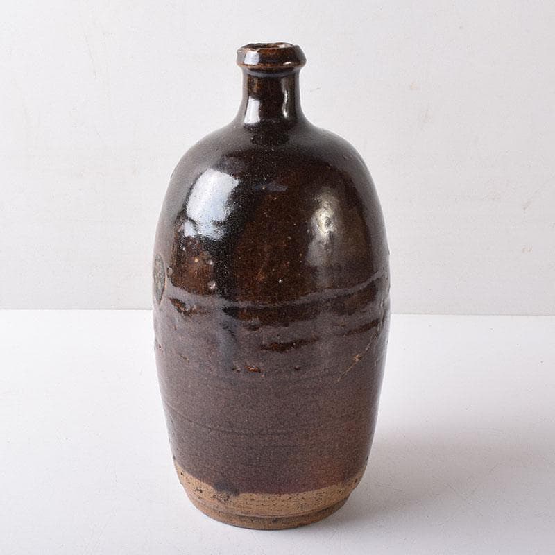 美濃焼　久尻窯　黒褐釉壷　江戸初期頃　時代書付箱　V　R8357