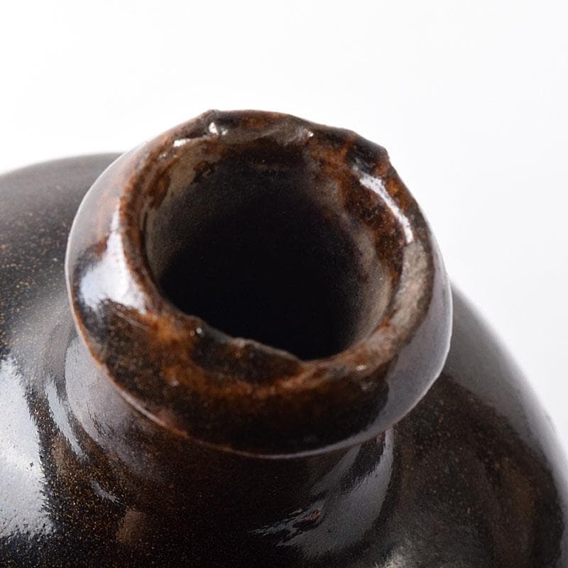 美濃焼　久尻窯　黒褐釉壷　江戸初期頃　時代書付箱　V　R8357