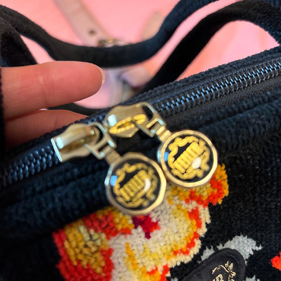 希少型　フェイラー FEILER トートバッグ 花柄 がま口　ブラック