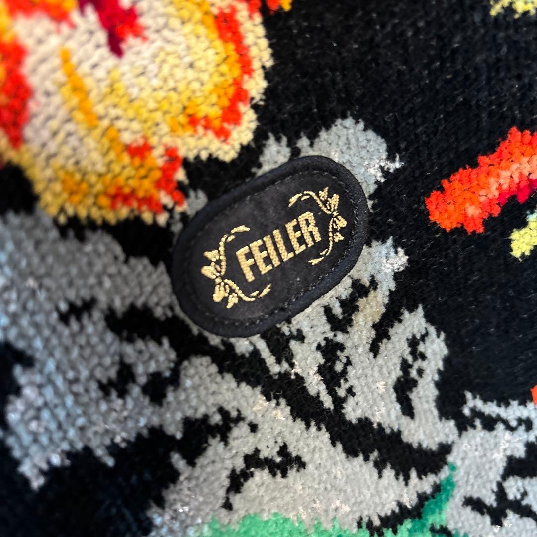 希少型　フェイラー FEILER トートバッグ 花柄 がま口　ブラック