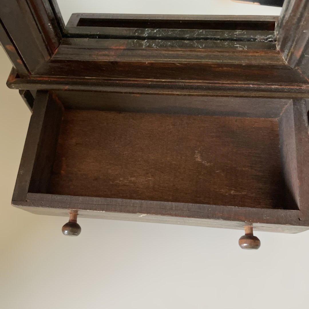 アンティーク調 小型ミラーキャビネット 引き出し付き ウッド