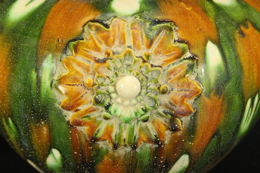 中国美術 唐三彩 丸壷 φ23.2cm(LC239)