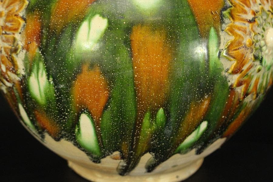 中国美術 唐三彩 丸壷 φ23.2cm(LC239)