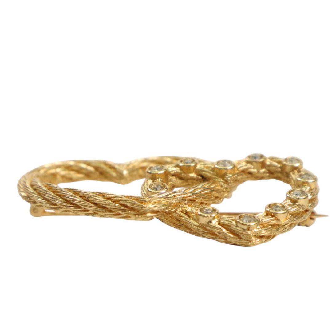 クリスチャンディオール　ダブルハート　ブローチ ゴールド　ラインストーン