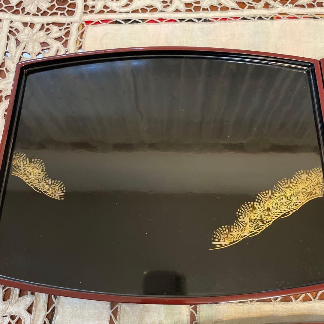 天然木　漆塗り　沈金　折敷　小膳　三枚