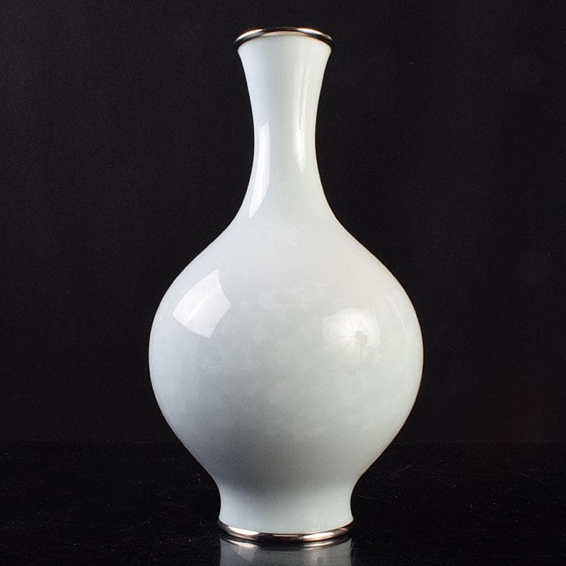 七宝焼　安藤七宝店造　青玉釉　唐草文　花瓶　共箱　D　R9181H