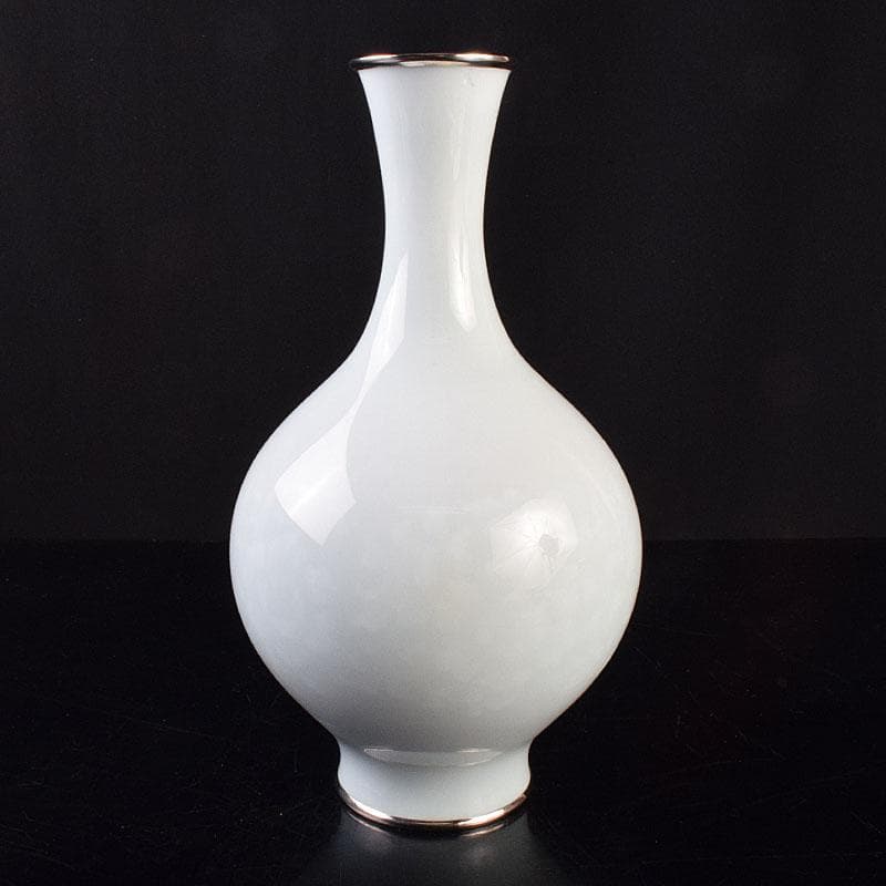 七宝焼　安藤七宝店造　青玉釉　唐草文　花瓶　共箱　D　R9181H