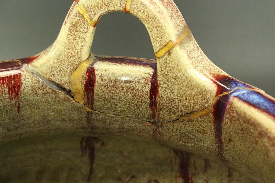 中国美術 窯変釉 時代 火鉢 瓶掛 φ30cm(LC403)