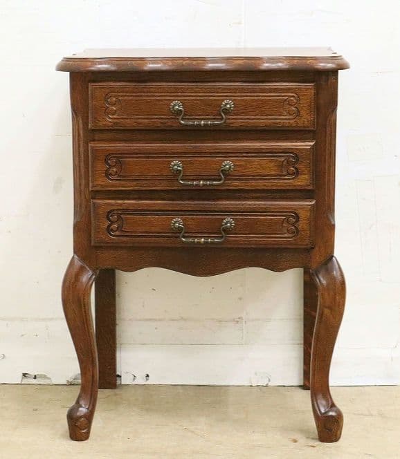 高級 三越家具【ブルージュ】サイドチェスト・ナイトテーブル・猫脚・オーク材