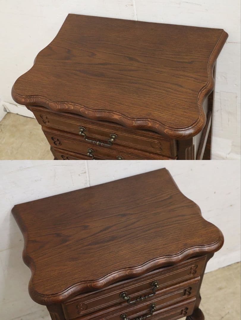 高級 三越家具【ブルージュ】サイドチェスト・ナイトテーブル・猫脚・オーク材