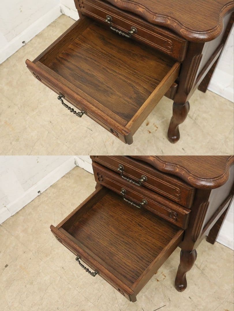 高級 三越家具【ブルージュ】サイドチェスト・ナイトテーブル・猫脚・オーク材