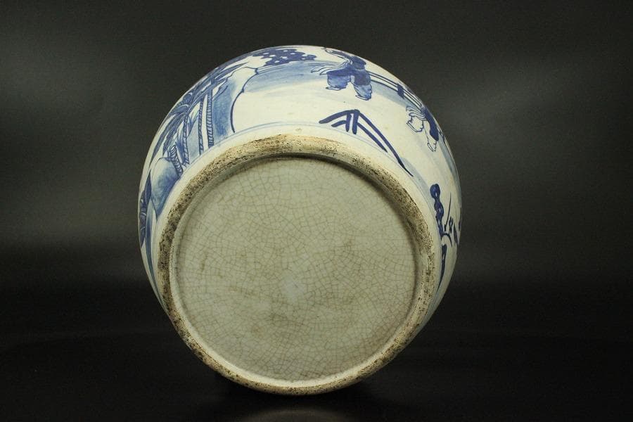 中国美術 青花 宮廷人物紋 蓋壷 高25.5cm(LC209)