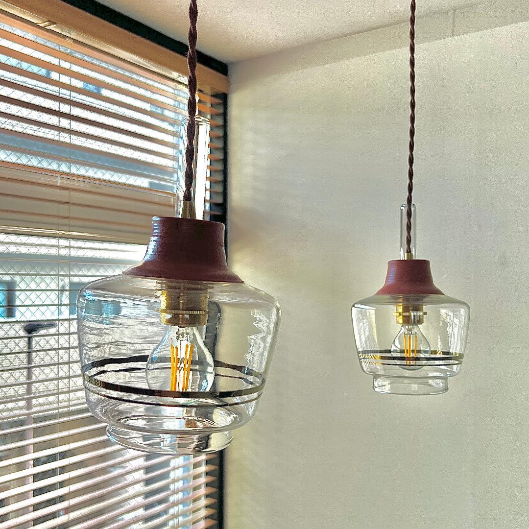 ペンダントランプ ペア ハリオ Hoya 昭和レトロ アップサイクル 照明器具