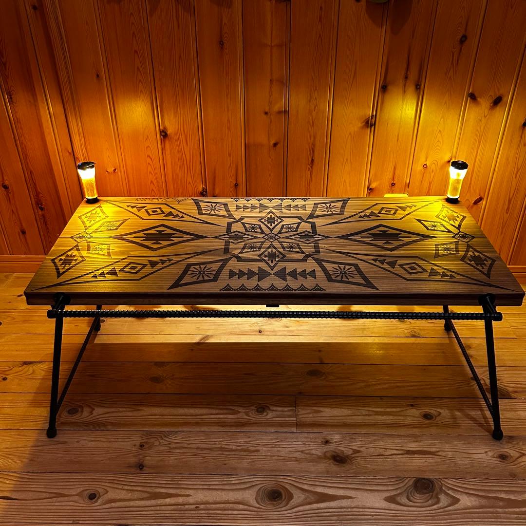 No.548 アイアンローテーブル オルテガテーブル　ネイティブ柄