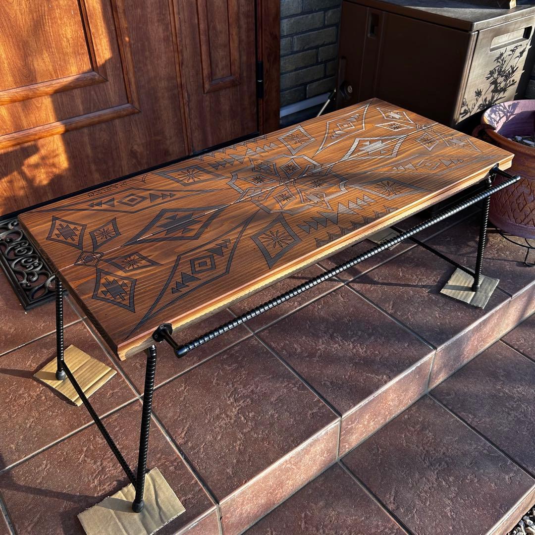 No.548 アイアンローテーブル オルテガテーブル　ネイティブ柄