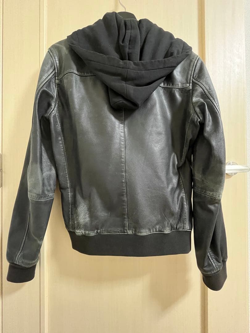 オールセインツ フード付き ブラックレザージャケット S