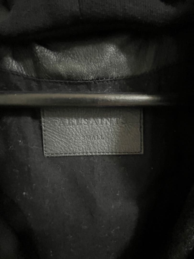 オールセインツ フード付き ブラックレザージャケット S