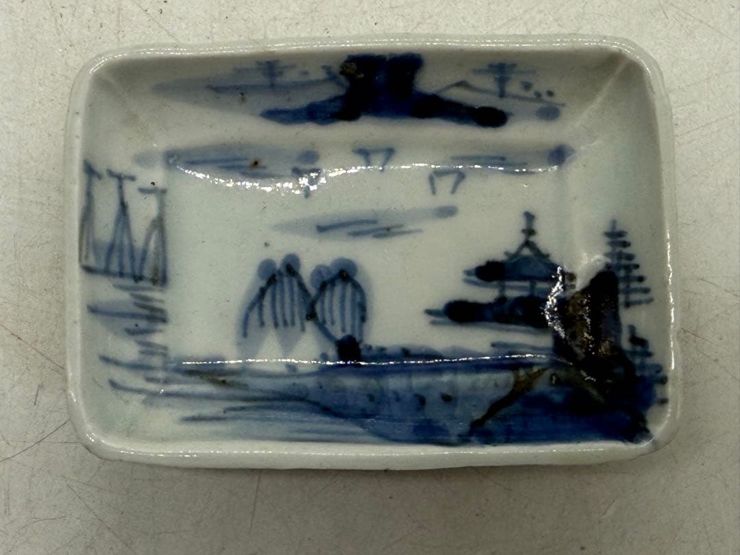 江戸　伊万里　染付山水紋角皿4点　送料込み251220