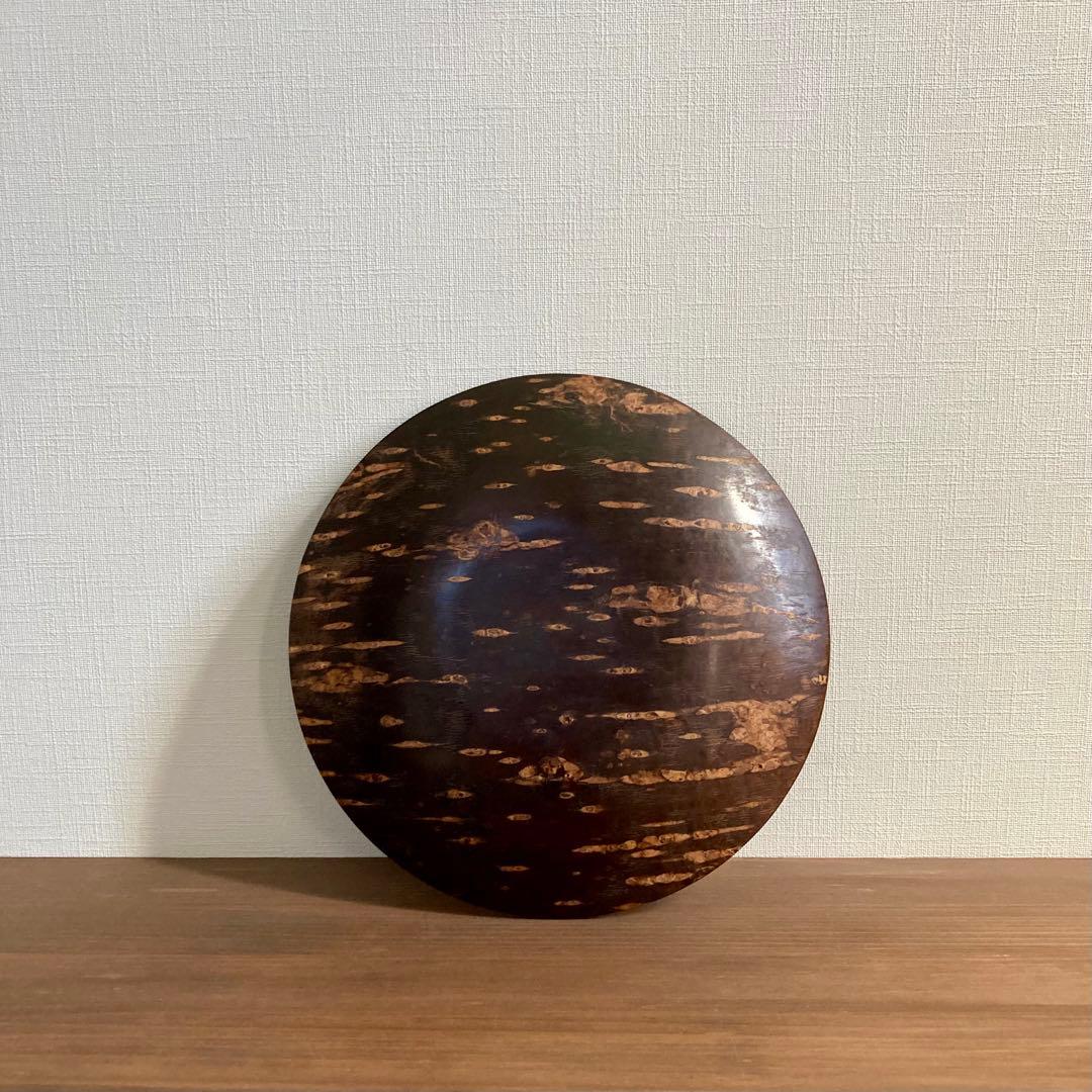 【工芸品2点セット】茶道具 本漆塗り 天然木/桜皮細工 お盆 菓子器 樺細工