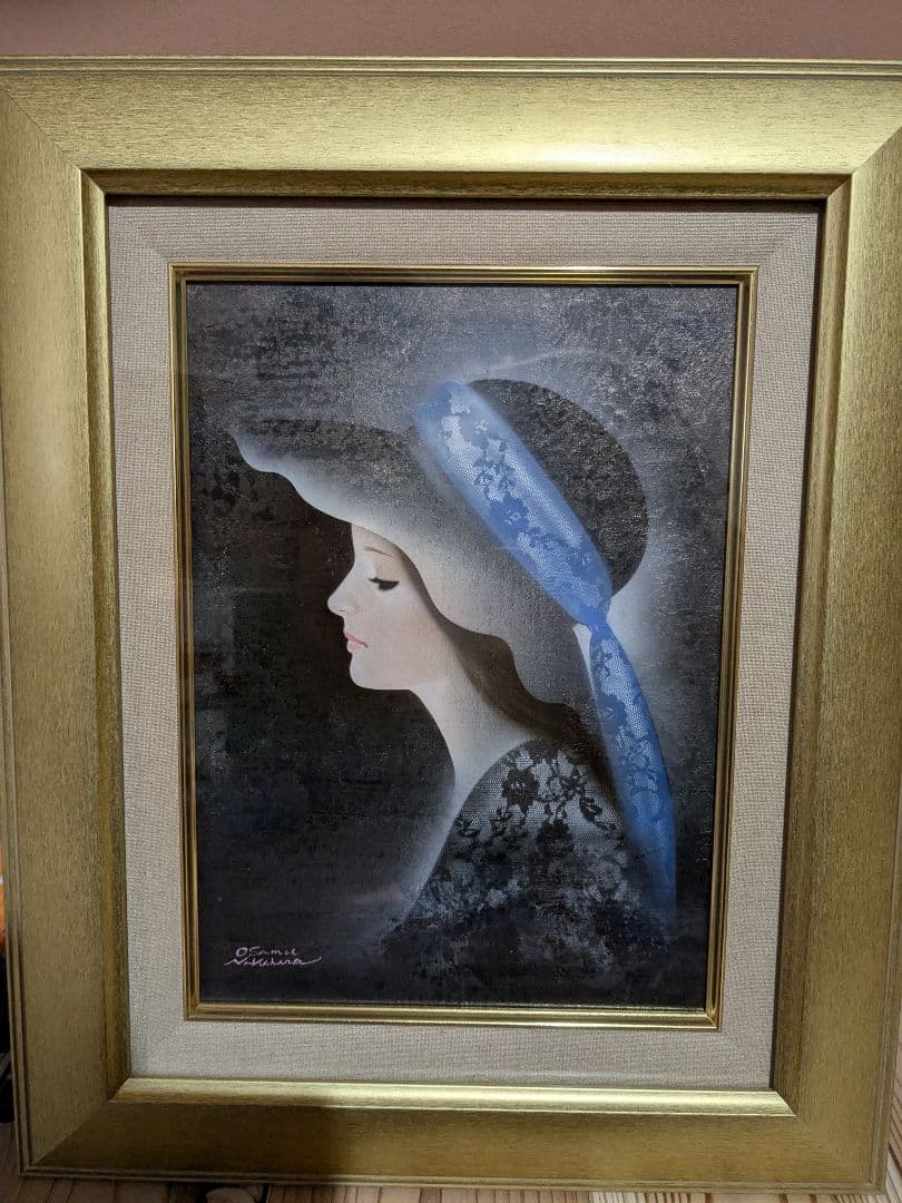 真作 中原脩 美人画  キャンバス 6号 額装 油彩画