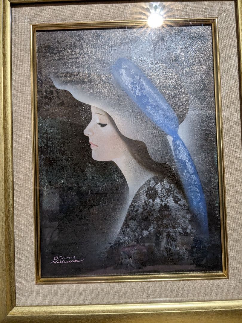 真作 中原脩 美人画  キャンバス 6号 額装 油彩画