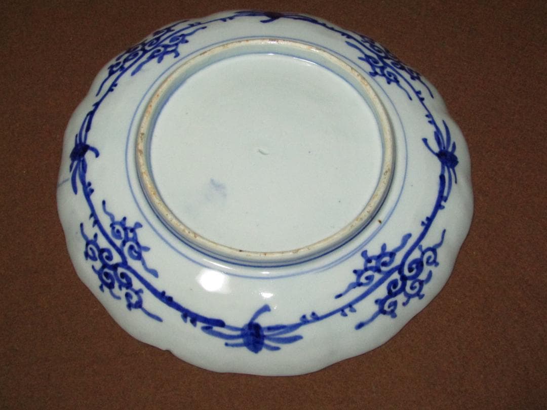 【染付　線描き花文・麒麟図　七寸皿　六枚　径２１．５cm】古伊万里