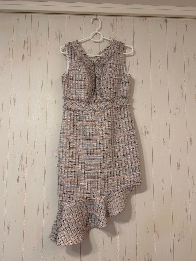 DEA アシンメトリーフリルｘラメツイードキャバドレス