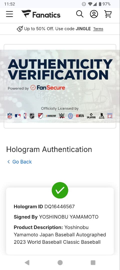 Fanaticsドジャース 山本 由伸選手直筆サインボール(背番号入り)